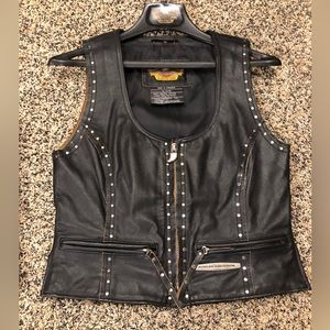 Vintage Harley Davidson Leather Vest w/Silver Studs - XS